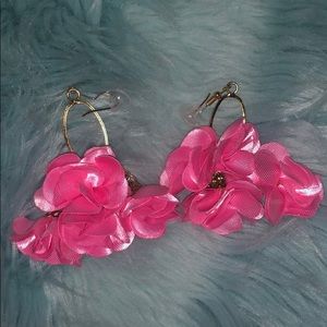 Dangly Flowered Gold Plated Pink Earrings